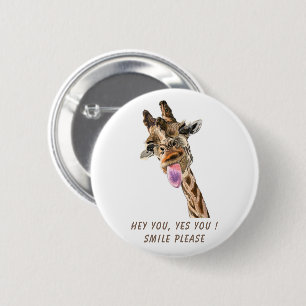 Funny Giraffe Tongue Out and Playful Wink Cartoon 2 Inch Round Button