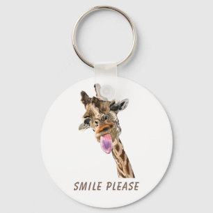 Funny Giraffe Tongue Out and Playful Wink - Fun    Keychain