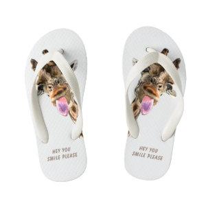 Funny Giraffe Tongue Out and Playful Wink Fun Kid's Flip Flops