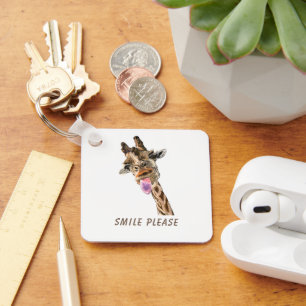 Funny Giraffe Tongue Out and Playful Wink - Funny Keychain