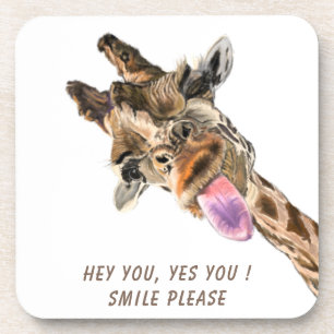 Funny Giraffe Tongue Out and Playful Wink - Smile Coaster