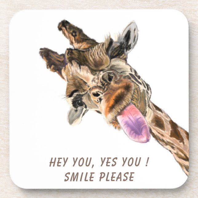 Funny Giraffe Tongue Out and Playful Wink - Smile  Coaster (Front)