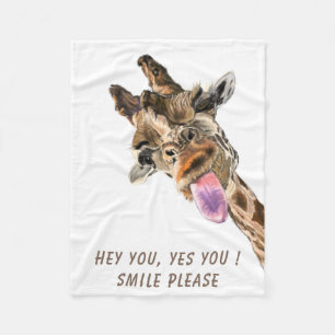 Funny Giraffe Tongue Out and Playful Wink - Smile  Fleece Blanket