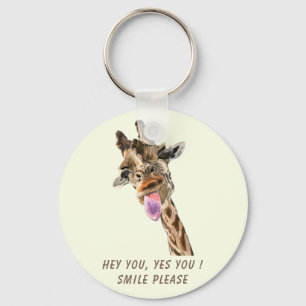 Funny Giraffe Tongue Out and Playful Wink - Smile  Keychain