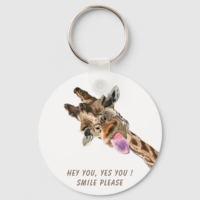 Funny Giraffe Tongue Out and Playful Wink - Smile  Keychain (Front)