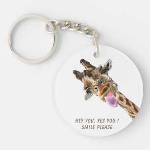 Funny Giraffe Tongue Out and Playful Wink - Smile  Keychain