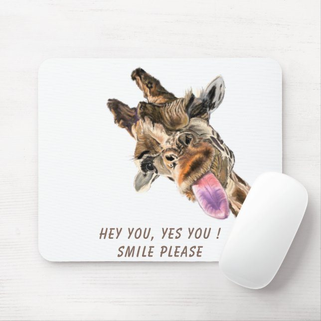 Funny Giraffe Tongue Out and Playful Wink - Smile  Mouse Pad (With Mouse)