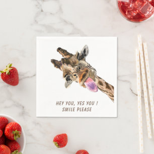 Funny Giraffe Tongue Out and Playful Wink - Smile  Napkin