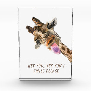 Funny Giraffe Tongue Out and Playful Wink - Smile Photo Block