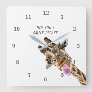 Funny Giraffe Tongue Out and Playful Wink - Smile Square Wall Clock