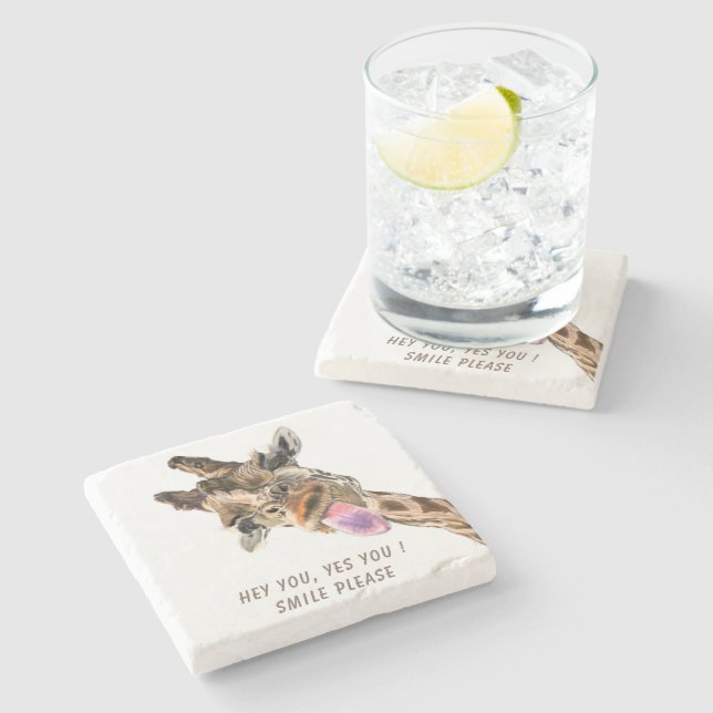 Funny Giraffe Tongue Out and Playful Wink - Smile  Stone Coaster (Side)