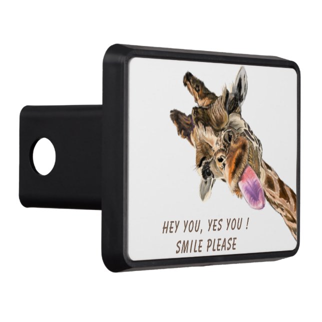 Funny Giraffe Tongue Out and Playful Wink - Smile  Trailer Hitch Cover (Right)
