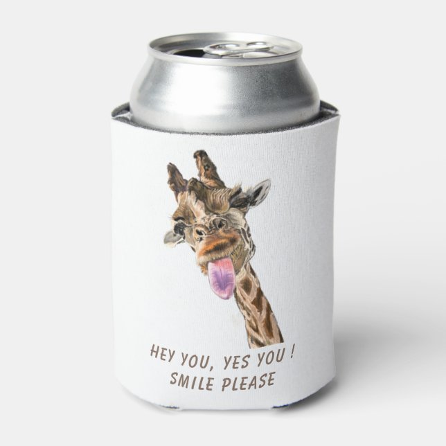 Funny Giraffe Tongue Out Can Cooler - Custom Text (Can Front)