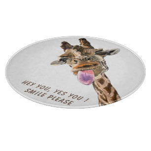 Funny Giraffe Tongue Out Playful Cutting Board
