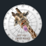 Funny Giraffe Tongue Out Playful Dart Board Smile<br><div class="desc">Funny Giraffe Tongue Out and Playful Wink - Smile Animal Cartoon Drawing - Choose / Add Your Unique Text / Font / Colour - Make Your Special Gift - Resize and move or remove and add elements / image with customization tool ! - Drawing and Design by MIGNED. You can...</div>
