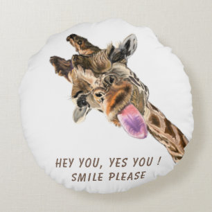 Funny Giraffe Tongue Out Round Pillow - Smile 