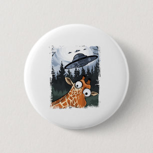 Funny Giraffe UFO Zoo Animal Weird Meme Graphic _ 2 Inch Round Button