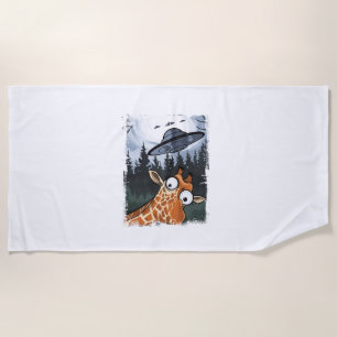 Funny Giraffe UFO Zoo Animal Weird Meme Graphic  _ Beach Towel