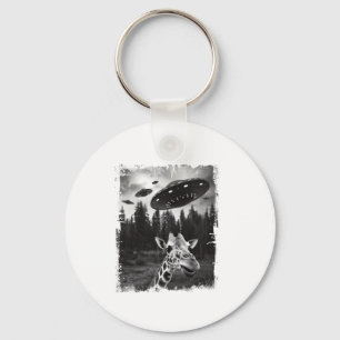 Funny Giraffe UFO Zoo Animal Weird Meme Graphic   Keychain