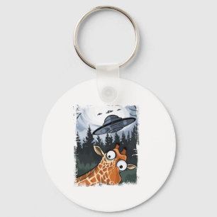 Funny Giraffe UFO Zoo Animal Weird Meme Graphic  _ Keychain
