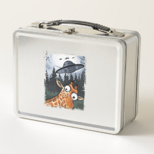 Funny Giraffe UFO Zoo Animal Weird Meme Graphic _ Metal Lunch Box