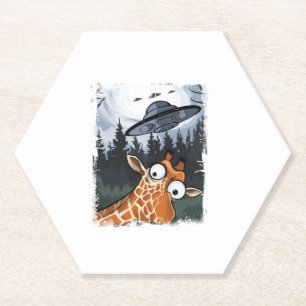 Funny Giraffe UFO Zoo Animal Weird Meme Graphic  _ Paper Coaster