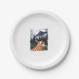 Funny Giraffe UFO Zoo Animal Weird Meme Graphic  _ Paper Plate