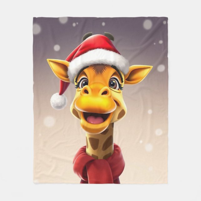 Funny giraffe wearing a Santa hat Fleece Blanket (Front)