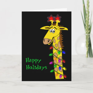 Funny Giraffe Whimsical Christmas With Lights Card