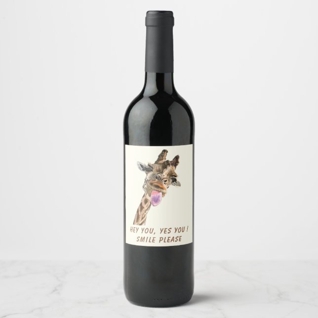 Funny Giraffe Wine Label Smile - Custom Text (Front)