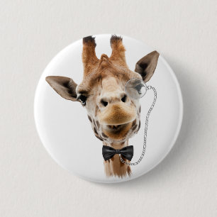 Funny Giraffe with Bowtie and Monocle 2 Inch Round Button