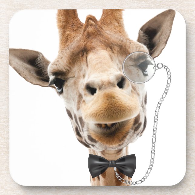 Funny Giraffe with Bowtie and Monocle Coaster (Front)
