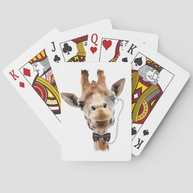 Funny Giraffe with Bowtie and Monocle Playing Cards (Back)