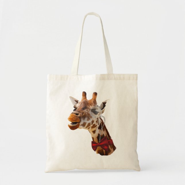 Funny Giraffe with Bowtie and Monocle Tote Bag (Front)