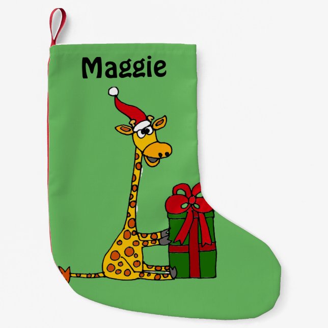 Funny Giraffe with Christmas Package Small Christmas Stocking (Front)
