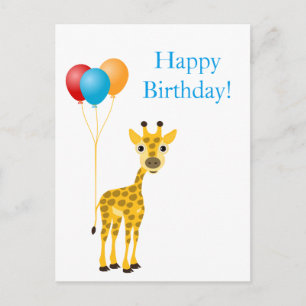 Funny giraffe with colourful balloons postcard