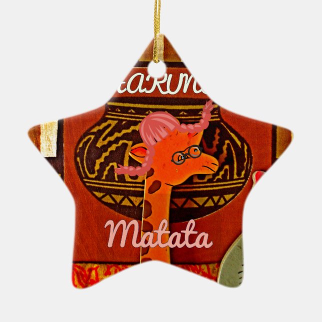 Funny Giraffe with cool text Hakuna Matata Ceramic Ornament (Front)