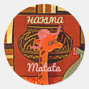 Funny Giraffe with cool text Hakuna Matata Classic Round Sticker