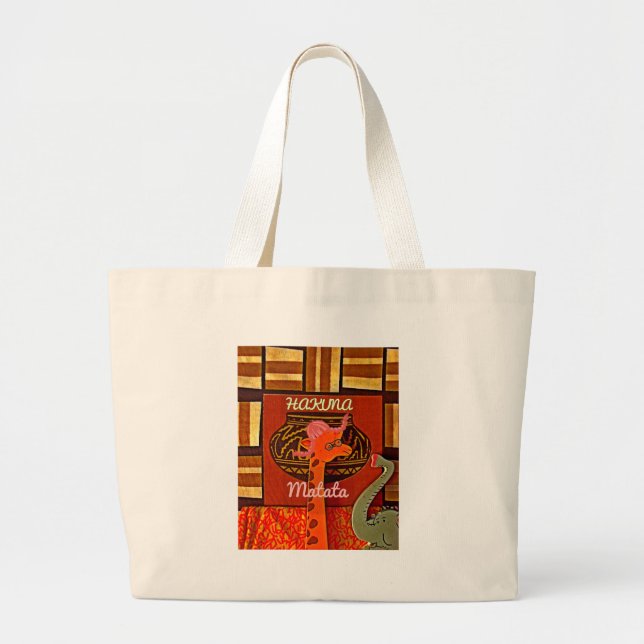 Funny Giraffe with cool text Hakuna Matata Large Tote Bag (Front)