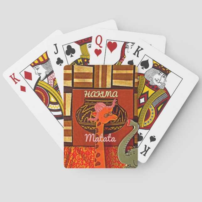 Funny Giraffe with cool text Hakuna Matata Playing Cards (Back)