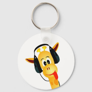 funny giraffe with headphones keychain
