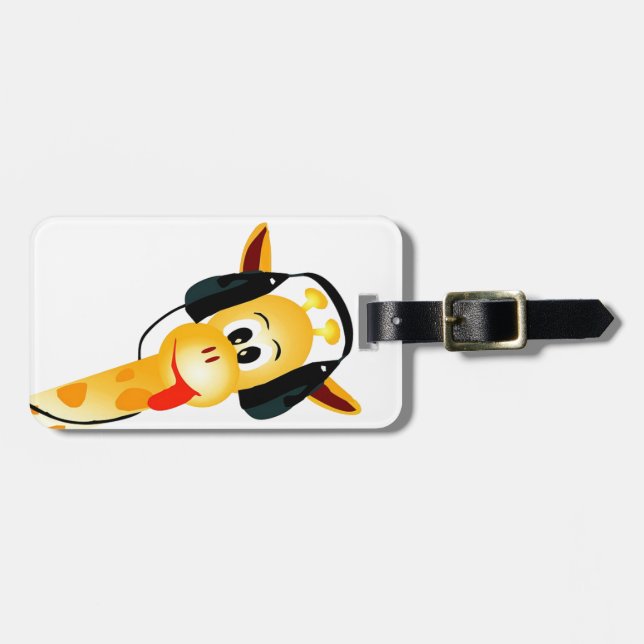 funny giraffe with headphones luggage tag (Front Horizontal)