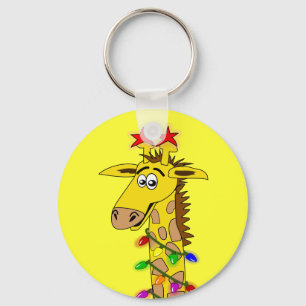 Funny Giraffe With Lights Whimsical Christmas Keychain