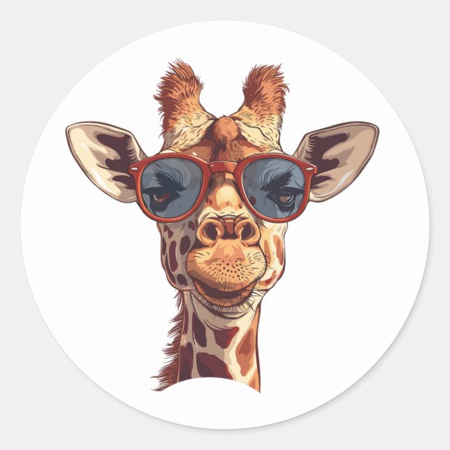 Funny Giraffe with sunglasses Classic Round Sticker (Front)