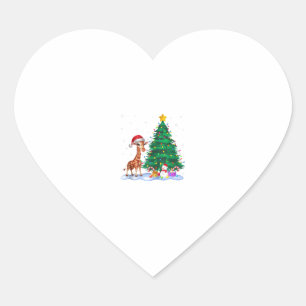 Funny Giraffe Xmas Tree Lights Reindeer Hat Christ Heart Sticker