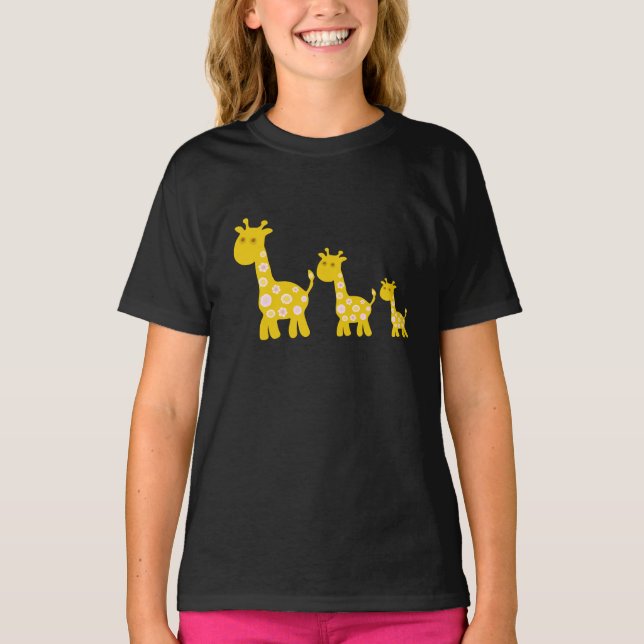 Funny Giraffe yellow flower flora retro pattern  T-Shirt (Front)