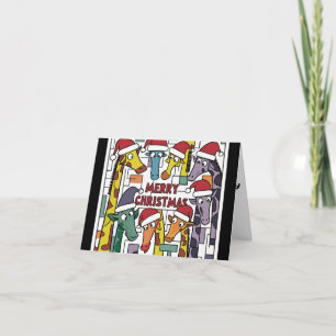 Funny Giraffes in Santa Hats Christmas Abstract Card