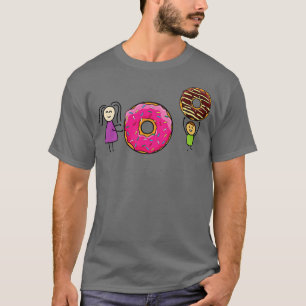 Funny Girl And Boy Playing With Doughnuts  T-Shirt