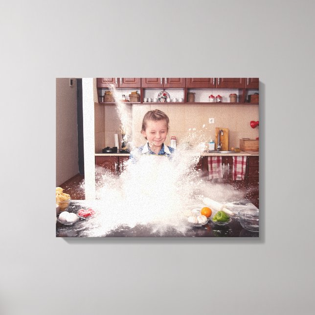 Funny girl in messy kitchen canvas print (Front)