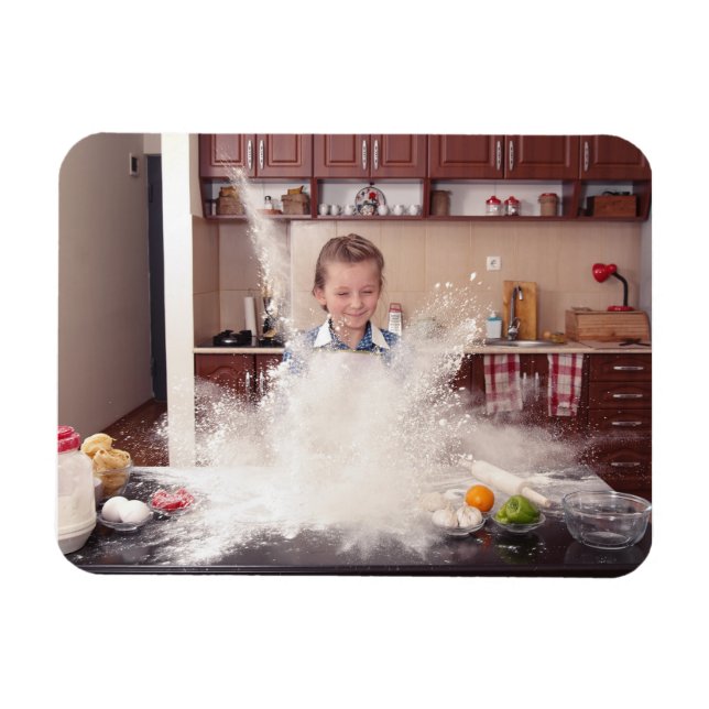 Funny girl in messy kitchen magnet (Horizontal)